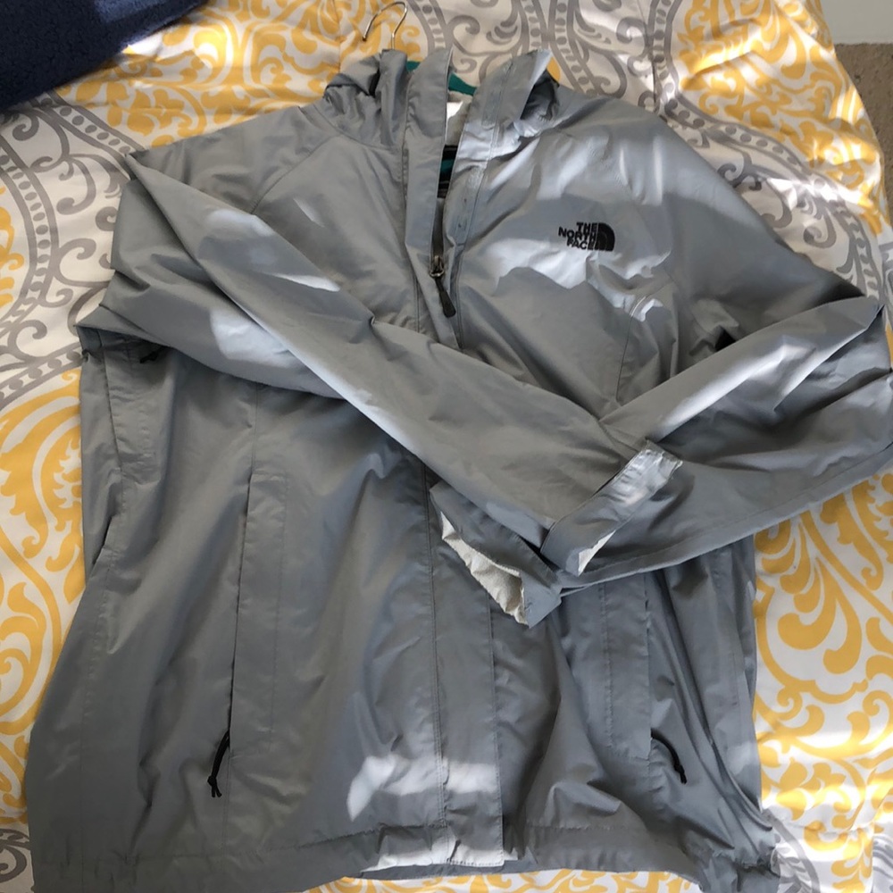 Grey north face rain jacket